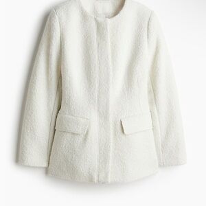 H&M Winter Elegant White Cream Women's Coat cinch waist